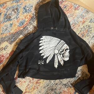 Black Skull Graphic Hoodie Sweater